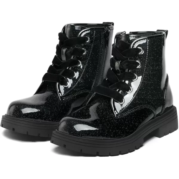 K KomForme Girls Glitter Ankle Boots Lace Up Waterproof Combat Shoes With Side Zipper for Toddler/Little Kid/Big Kid