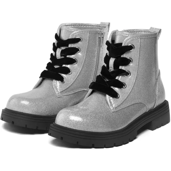 K KomForme Girls Glitter Ankle Boots Lace Up Waterproof Combat Shoes With Side Zipper for Toddler/Little Kid/Big Kid
