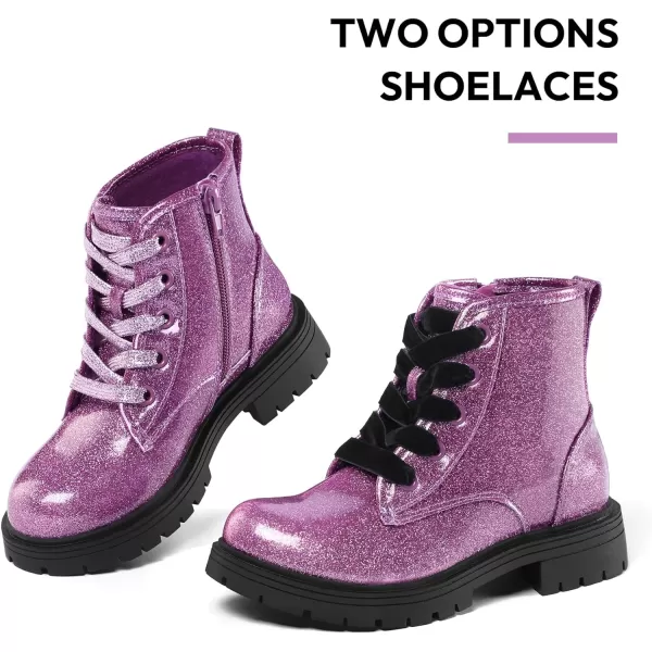 K KomForme Girls Glitter Ankle Boots Lace Up Waterproof Combat Shoes With Side Zipper for Toddler/Little Kid/Big Kid
