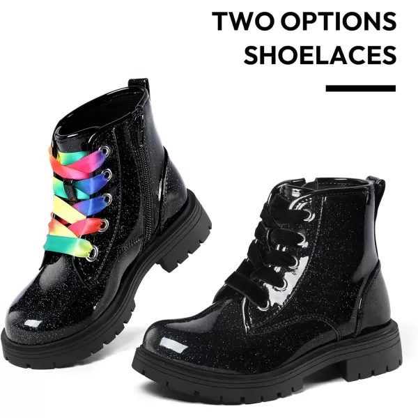 K KomForme Girls Glitter Ankle Boots Lace Up Waterproof Combat Shoes With Side Zipper for Toddler/Little Kid/Big Kid