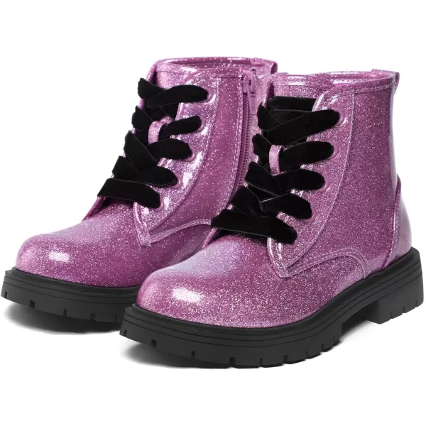 K KomForme Girls Glitter Ankle Boots Lace Up Waterproof Combat Shoes With Side Zipper for Toddler/Little Kid/Big Kid