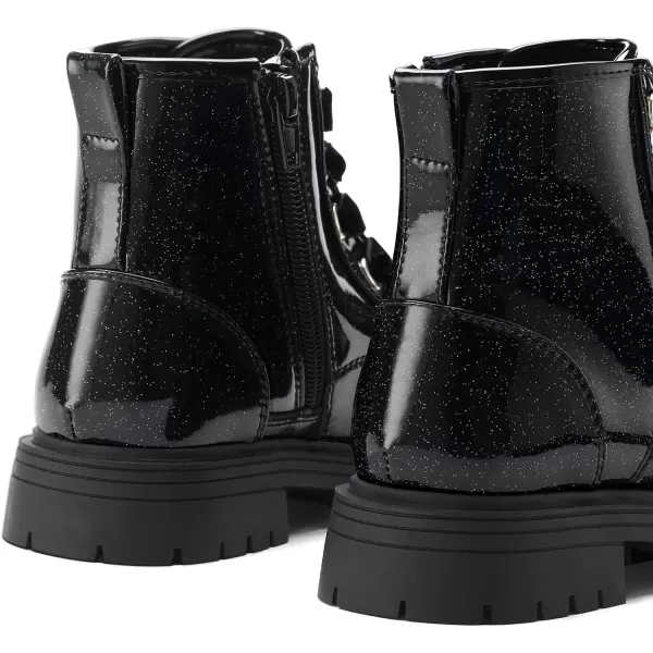 K KomForme Girls Glitter Ankle Boots Lace Up Waterproof Combat Shoes With Side Zipper for Toddler/Little Kid/Big Kid