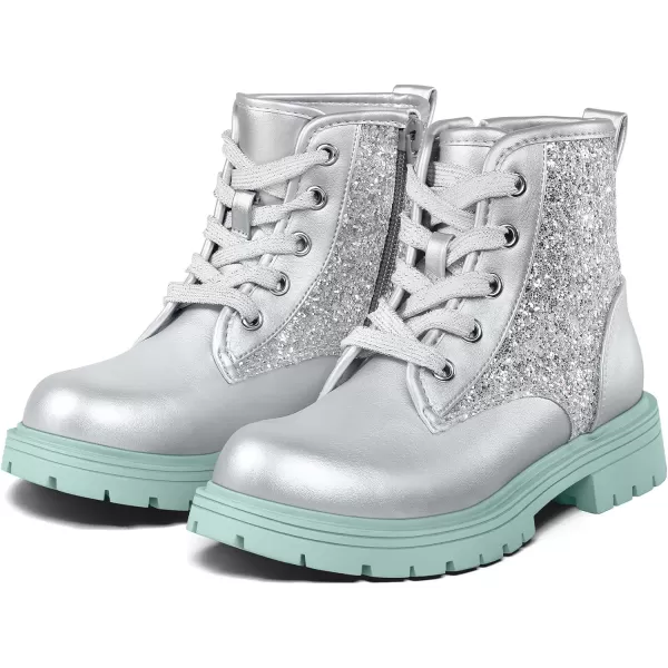 K KomForme Girls Glitter Ankle Boots Lace Up Waterproof Combat Shoes With Side Zipper for Toddler/Little Kid/Big Kid