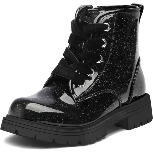 K KomForme Girls Glitter Ankle Boots Lace Up Waterproof Combat Shoes With Side Zipper for Toddler/Little Kid/Big Kid