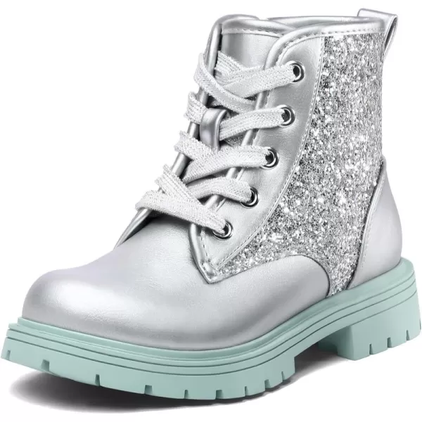K KomForme Girls Glitter Ankle Boots Lace Up Waterproof Combat Shoes With Side Zipper for Toddler/Little Kid/Big Kid