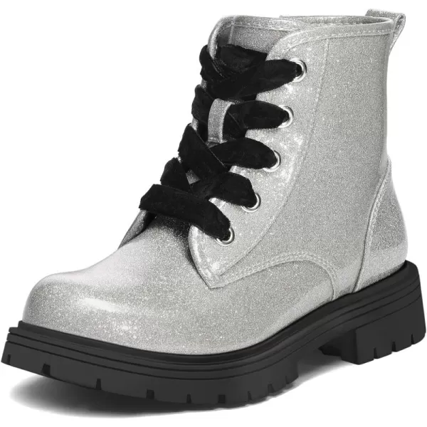 K KomForme Girls Glitter Ankle Boots Lace Up Waterproof Combat Shoes With Side Zipper for Toddler/Little Kid/Big Kid