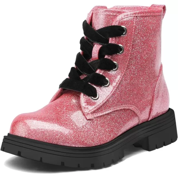 K KomForme Girls Glitter Ankle Boots Lace Up Waterproof Combat Shoes With Side Zipper for Toddler/Little Kid/Big Kid
