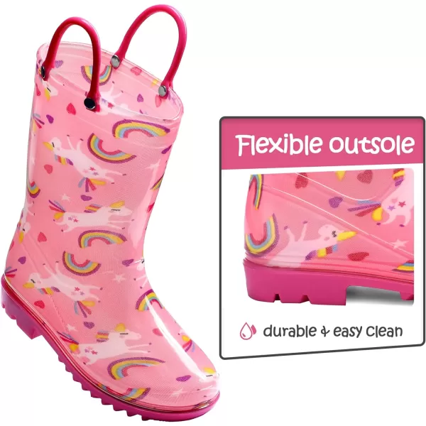 Kids Boys Girls Rain Boots with Easy-on Handles Rainboots 