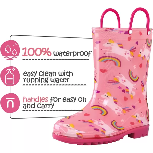 Kids Boys Girls Rain Boots with Easy-on Handles Rainboots 