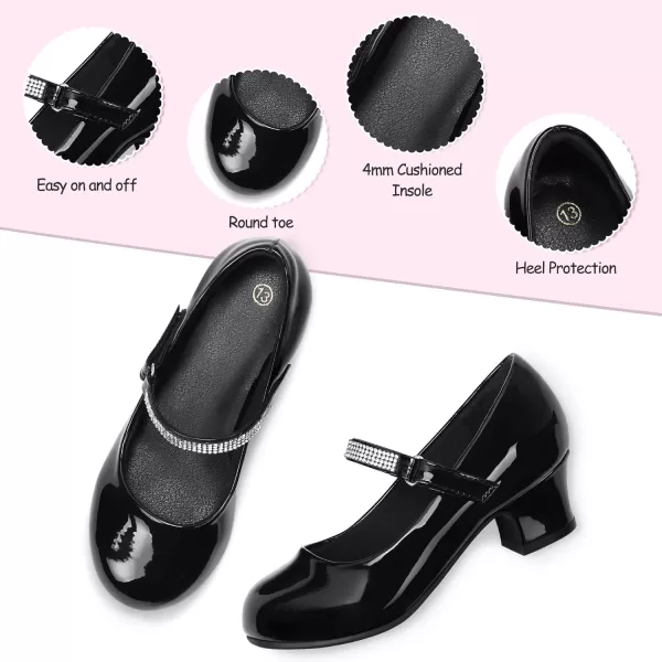 K KomForme Girl Mary Jane Shoes with Low Heel Rhinestones Princess Flats Dress Pump Shoes for Little Kid/Big Kid