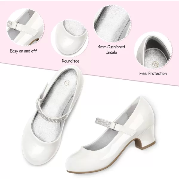 K KomForme Girl Mary Jane Shoes with Low Heel Rhinestones Princess Flats Dress Pump Shoes for Little Kid/Big Kid