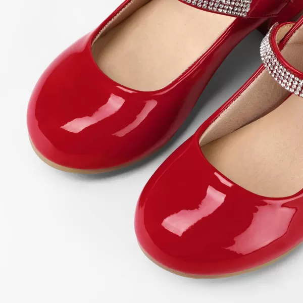 K KomForme Girl Mary Jane Shoes with Low Heel Rhinestones Princess Flats Dress Pump Shoes for Little Kid/Big Kid
