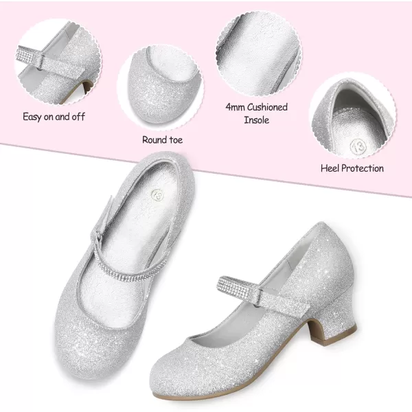 K KomForme Girl Mary Jane Shoes with Low Heel Rhinestones Princess Flats Dress Pump Shoes for Little Kid/Big Kid