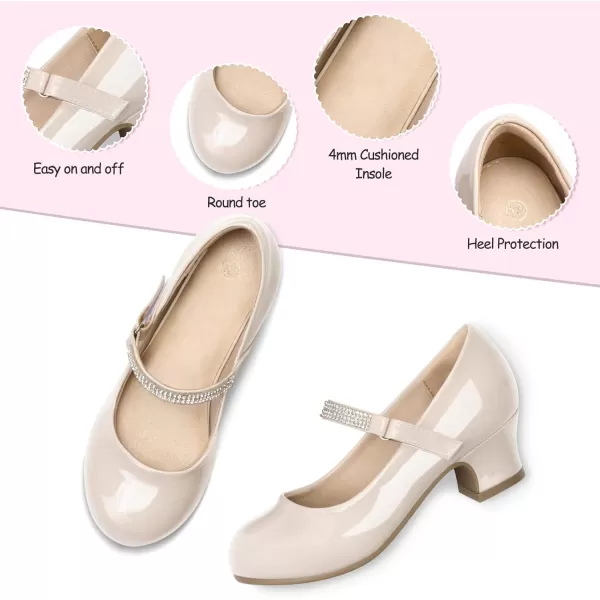 K KomForme Girl Mary Jane Shoes with Low Heel Rhinestones Princess Flats Dress Pump Shoes for Little Kid/Big Kid