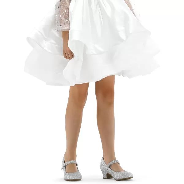 K KomForme Girl Mary Jane Shoes with Low Heel Rhinestones Princess Flats Dress Pump Shoes for Little Kid/Big Kid