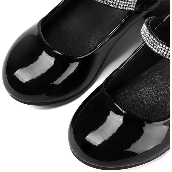 K KomForme Girl Mary Jane Shoes with Low Heel Rhinestones Princess Flats Dress Pump Shoes for Little Kid/Big Kid