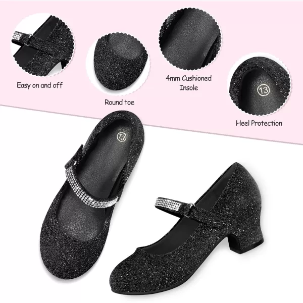 K KomForme Girl Mary Jane Shoes with Low Heel Rhinestones Princess Flats Dress Pump Shoes for Little Kid/Big Kid