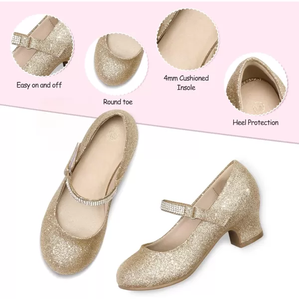 K KomForme Girl Mary Jane Shoes with Low Heel Rhinestones Princess Flats Dress Pump Shoes for Little Kid/Big Kid