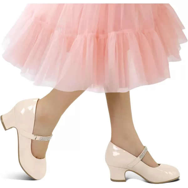 K KomForme Girl Mary Jane Shoes with Low Heel Rhinestones Princess Flats Dress Pump Shoes for Little Kid/Big Kid