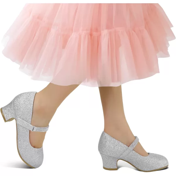 K KomForme Girl Mary Jane Shoes with Low Heel Rhinestones Princess Flats Dress Pump Shoes for Little Kid/Big Kid