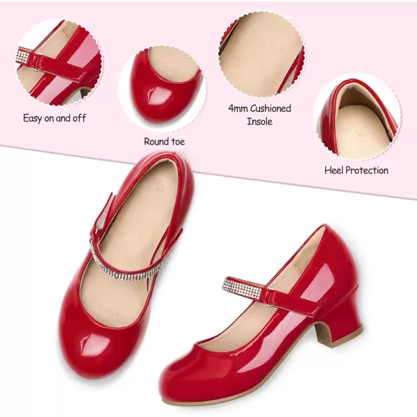 K KomForme Girl Mary Jane Shoes with Low Heel Rhinestones Princess Flats Dress Pump Shoes for Little Kid/Big Kid