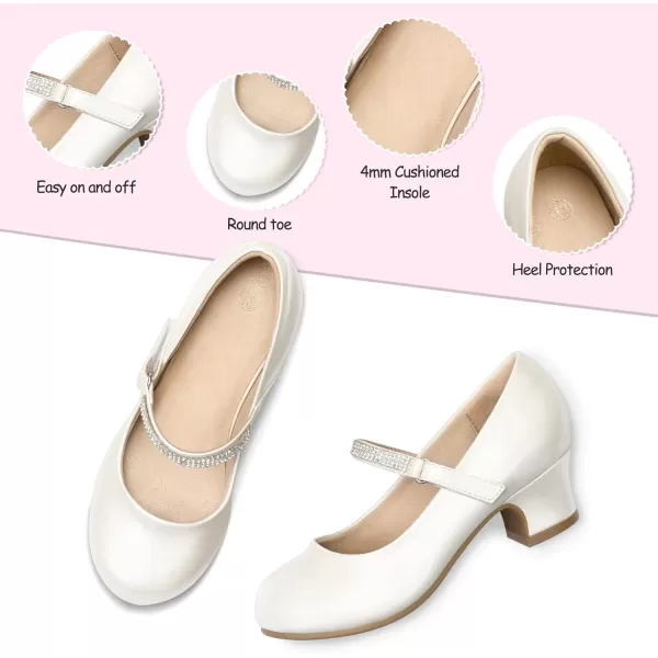 K KomForme Girl Mary Jane Shoes with Low Heel Rhinestones Princess Flats Dress Pump Shoes for Little Kid/Big Kid