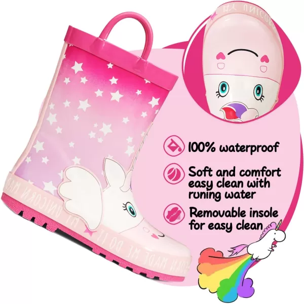 K KomForme Kids Rain Boots Waterproof Printed Rubber boots with Handles