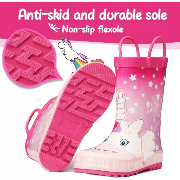 K KomForme Kids Rain Boots Waterproof Printed Rubber boots with Handles