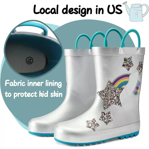 K KomForme Kids Rain Boots Waterproof Printed Rubber boots with Handles