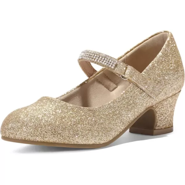 K KomForme Girl Mary Jane Shoes with Low Heel Rhinestones Princess Flats Dress Pump Shoes for Little Kid/Big Kid
