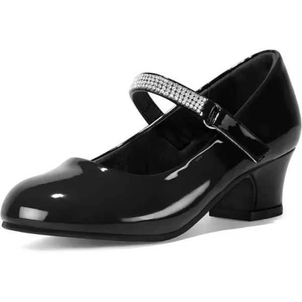 K KomForme Girl Mary Jane Shoes with Low Heel Rhinestones Princess Flats Dress Pump Shoes for Little Kid/Big Kid