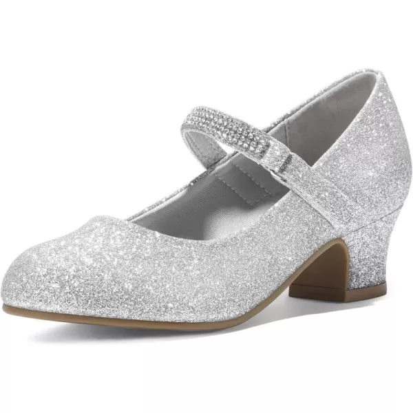 K KomForme Girl Mary Jane Shoes with Low Heel Rhinestones Princess Flats Dress Pump Shoes for Little Kid/Big Kid