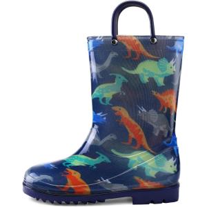 imageSHOFORT Kids Boys Girls Rain Boots with Easyon Handles Rainboots ToddlerLittle KidBig KidColor Dinosaur