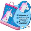 imageK KomForme Kids Rain Boots Waterproof Printed Rubber boots with Handles Size 1 Big Kid Sleepy Unicorn