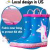 imageK KomForme Kids Rain Boots Waterproof Printed Rubber boots with Handles Size 1 Big Kid Sleepy Unicorn