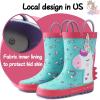 imageK KomForme Kids Rain Boots Waterproof Printed Rubber boots with HandlesGlitter Unicorn