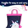 imageK KomForme Kids Rain Boots Waterproof Printed Rubber boots with HandlesGlitter Unicorn Star