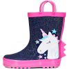 imageK KomForme Kids Rain Boots Waterproof Printed Rubber boots with HandlesGlitter Unicorn Star