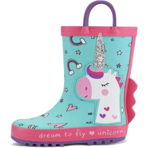 imageK KomForme Kids Rain Boots Waterproof Printed Rubber boots with HandlesGlitter Unicorn
