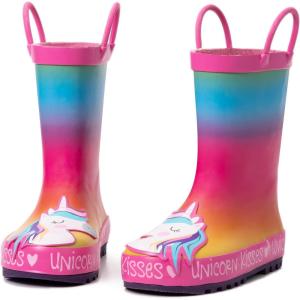 imageK KomForme Kids Rain Boots Waterproof Printed Rubber boots with HandlesUnicorn Kisses
