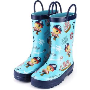 imageKomForme Kids Girl Boy Rain Boots Waterproof Rubber Printed with HandlesPirate Captain