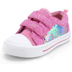 imageK KomForme Toddler Boys ampamp Girls Shoes Kids Canvas Sneakers with Cartoon Dual Hook and LoopsPink Sequin