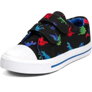 imageK KomForme Toddler Shoes Boys and Girls Canvas Sneakers with Dual Hook and Loops Size 5 Toddler Black Dinosaur