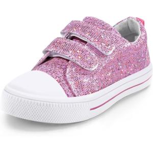 imageK KomForme Toddler Sneakers for Boys and Girls Dual Hook and Loops Sneakers Baby Canvas ShoesPink Glitter