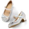 imageK KomForme Girls Dress Shoes Mary Jane Glitter 15 in Low Heel Wedding Party Princess Shoes for ToddlerLittleBig KidsIridescent Silver