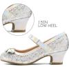 imageK KomForme Girls Dress Shoes Mary Jane Glitter 15 in Low Heel Wedding Party Princess Shoes for ToddlerLittleBig KidsIridescent Silver