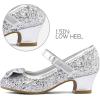 imageK KomForme Girls Dress Shoes Mary Jane Glitter 15 in Low Heel Wedding Party Princess Shoes for ToddlerLittleBig KidsSilver