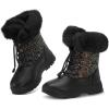 imageK KomForme Girls Glitter Snow Boots Kids Bungee Lacing Warm Faux FurLined AntiSlip Outdoor Winter Shoes ToddlerLittle KidBig KidBlack