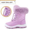 imageK KomForme Girls Glitter Snow Boots Kids Bungee Lacing Warm Faux FurLined AntiSlip Outdoor Winter Shoes ToddlerLittle KidBig KidPastel Purple