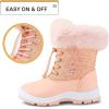 imageK KomForme Girls Glitter Snow Boots Kids Bungee Lacing Warm Faux FurLined AntiSlip Outdoor Winter Shoes ToddlerLittle KidBig KidPink